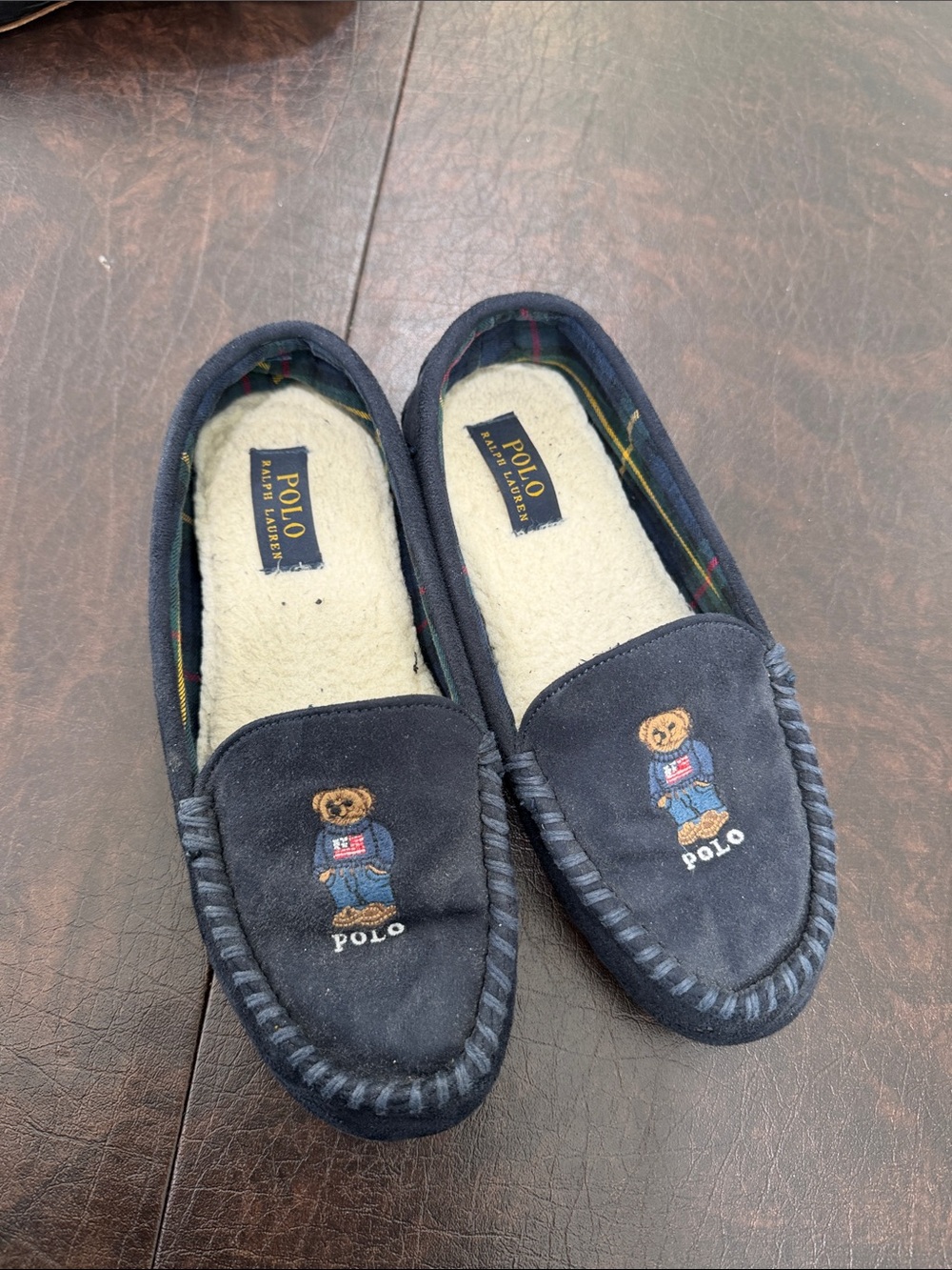 Polo by Ralph Lauren Kids Navy Bear-Embroidered Slip-On Slippers